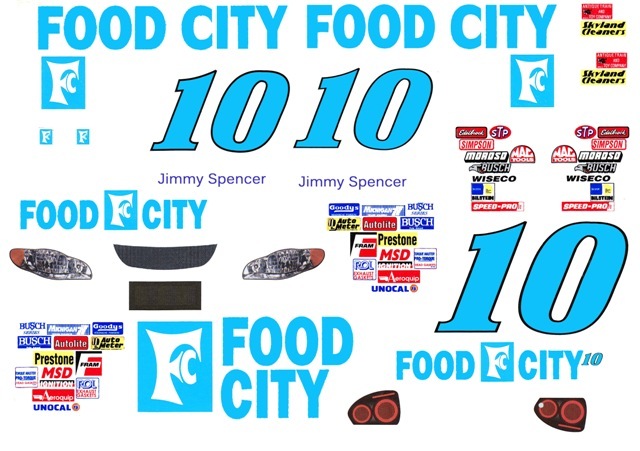 #10 Jimmy Spencer Food City Monte Carlo 1/64th Scale Waterslide Nascar Decals