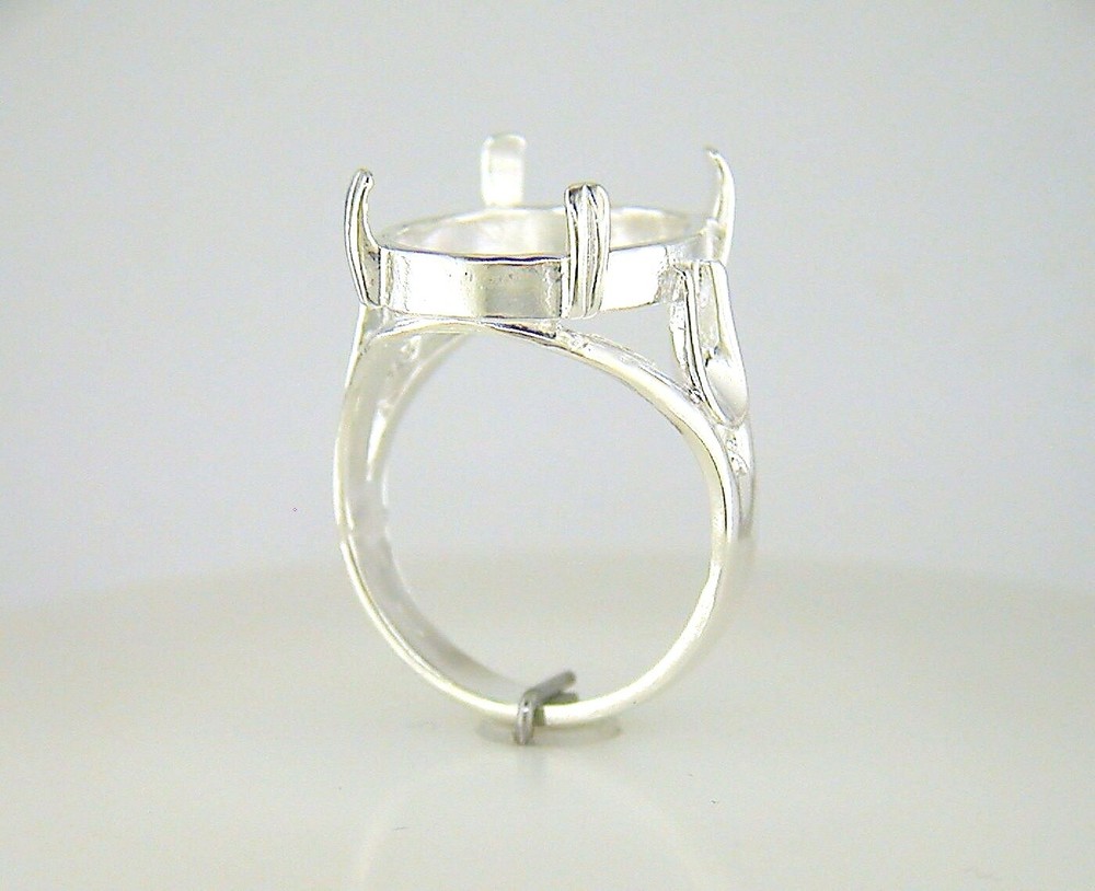 Oval Cabochon Solitaire Side Deco Ring Setting Sterling Silver