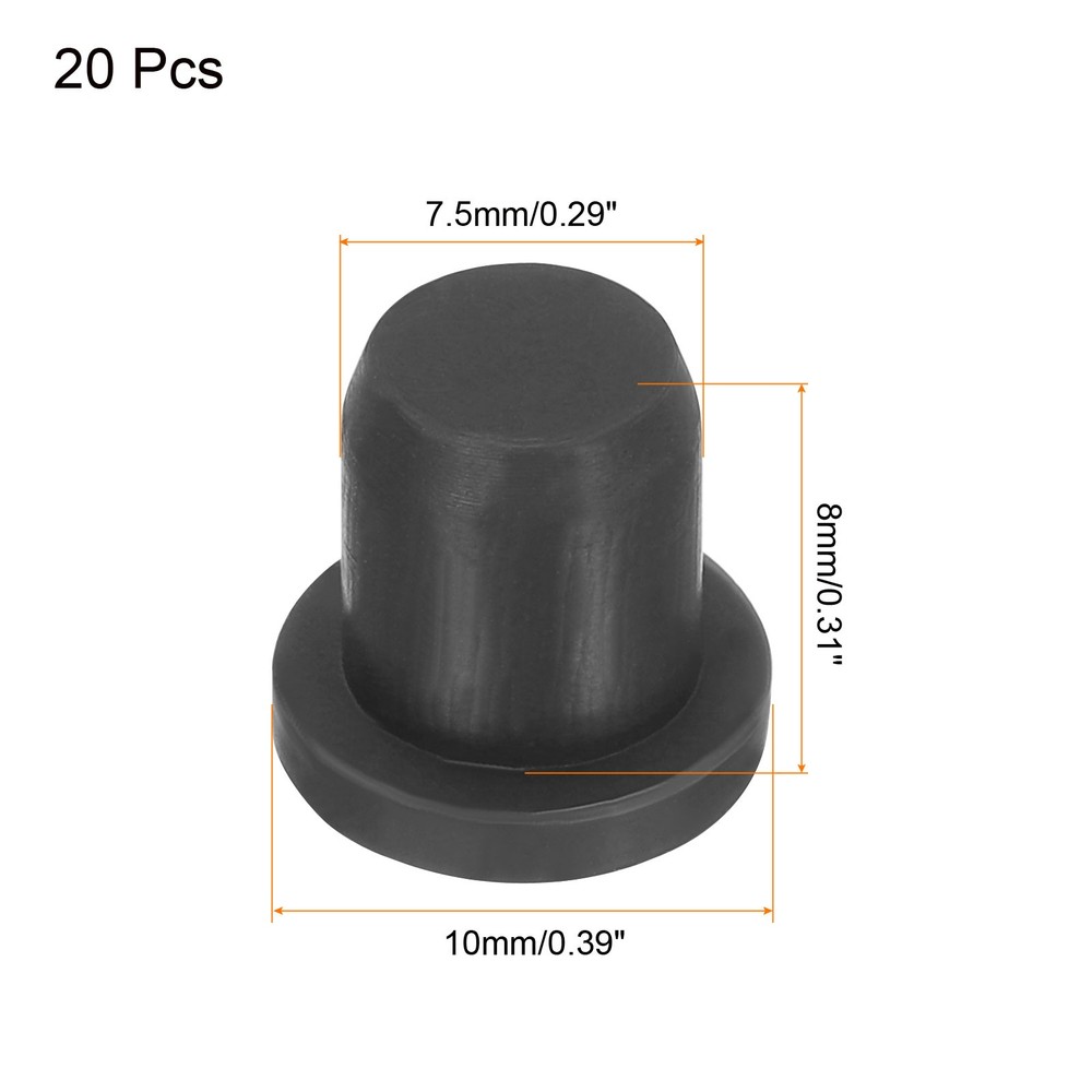 20 Pack High Temp Silicone Plug T Shaped Solid Silicon Stopper Black 10x8x7.5mm