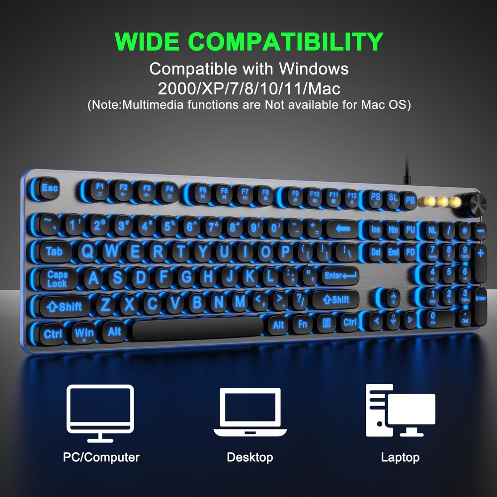 Large Print Backlit Keyboard with 7-Color Backlit, Wired USB Lighted Computer...
