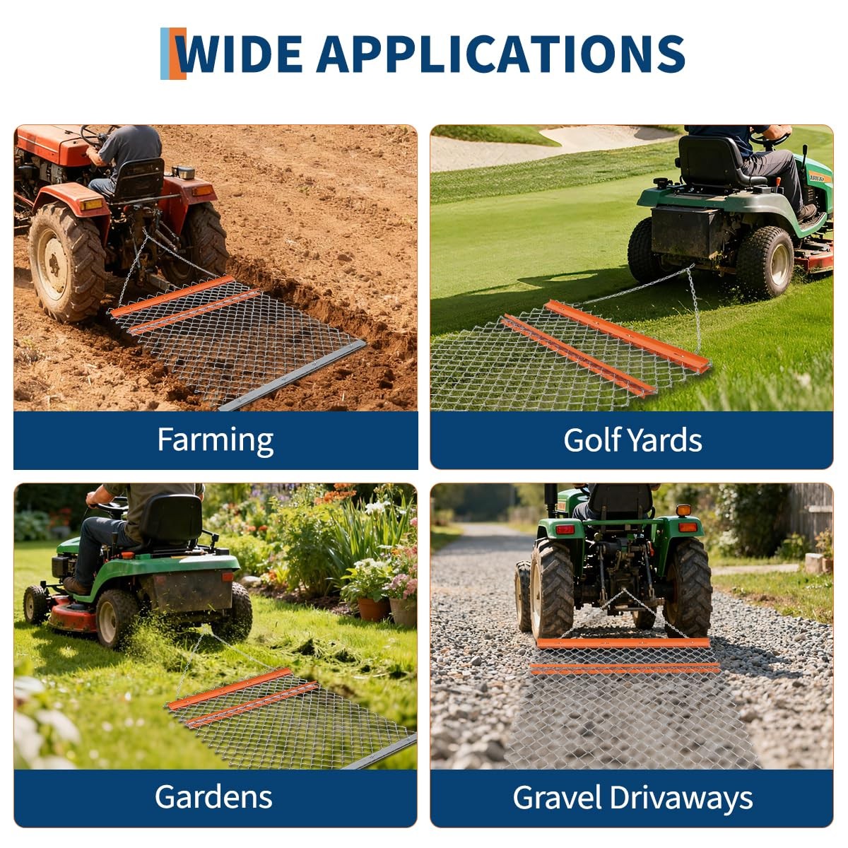 Heavy Duty Drag Harrow 4x5 ft Chain Harrow Lawn Rake ATV UTV Tractor Attachments