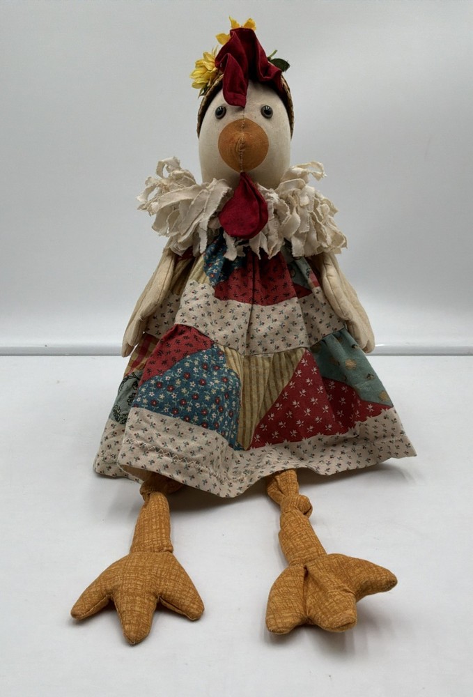 Handmade Primitive Country Chicken Shelf Sitter Doll Patchwork Kitchen Decor