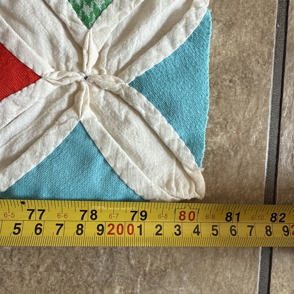 Vtg Cathedral Window Pattern Multicolored Quilt Handmade 80” X 49” Needs Work