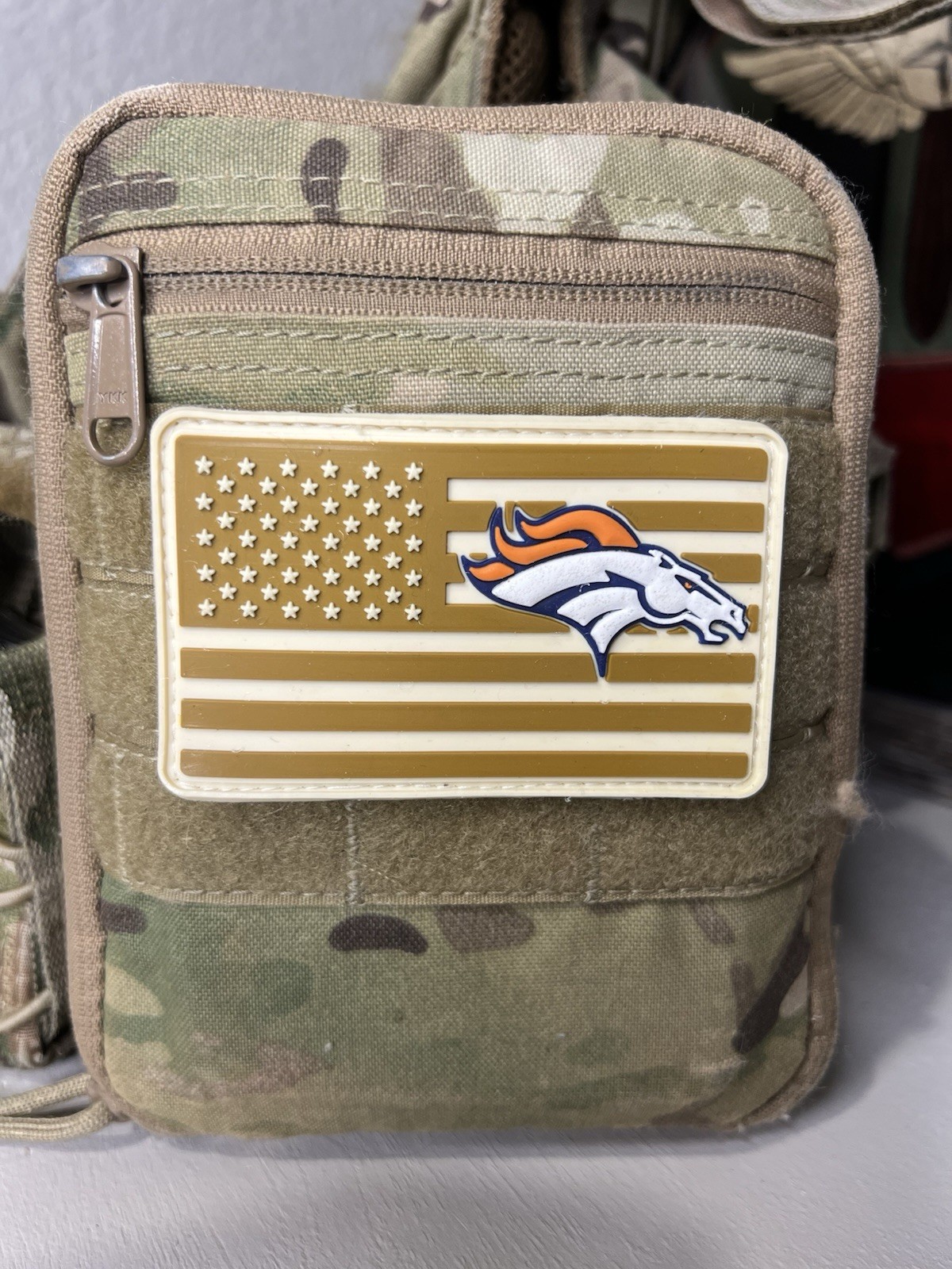Denver Broncos American Flag PVC Patch with Velcro, New