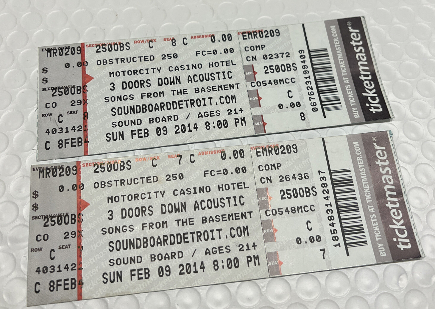 Three Doors Down Acoustic Songs From The Basement Pair Of 2 Ticket Stubs 2009