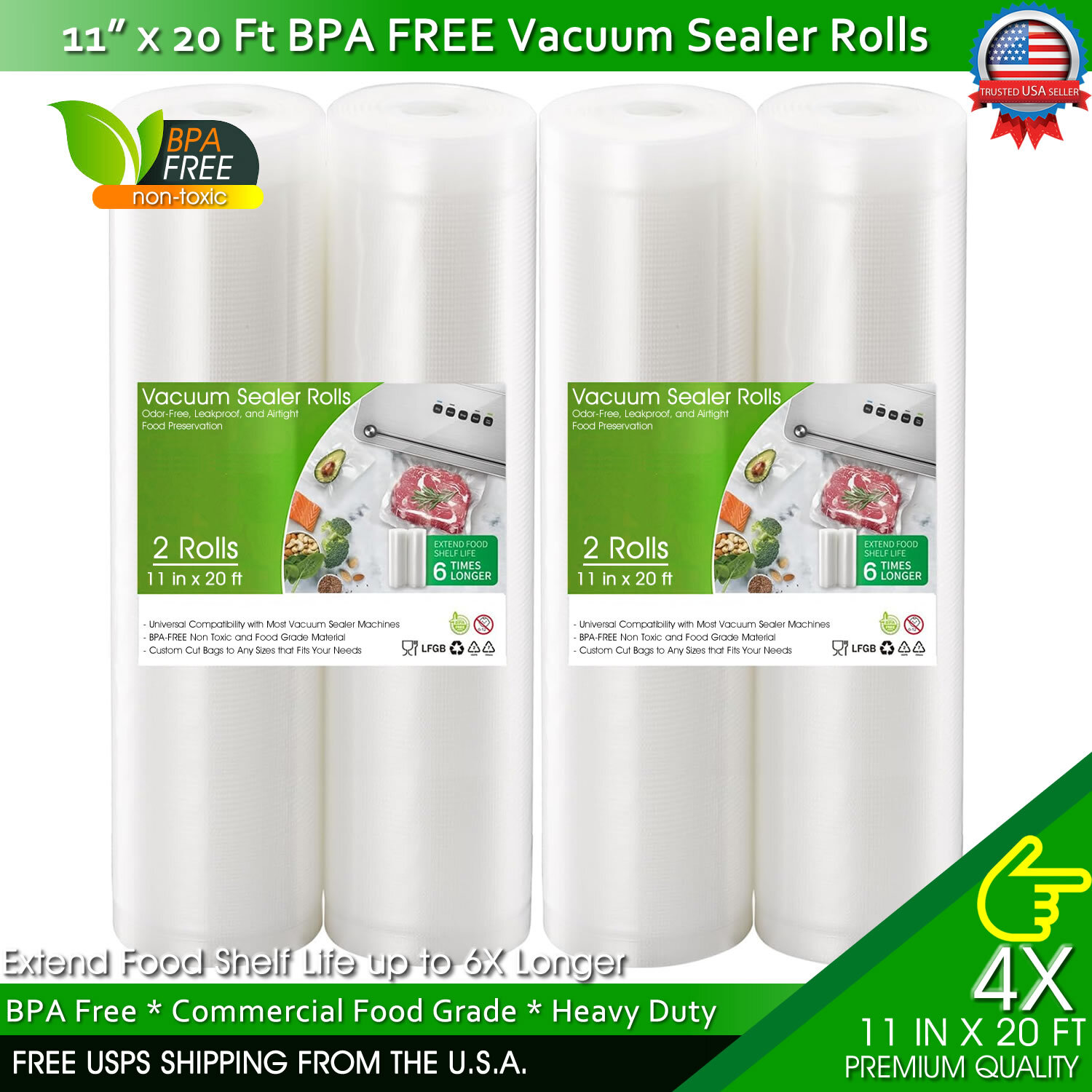 Vacuum Sealer Bags Rolls Jumbo 4Mil Food Saver Bag 8"x50' 11"x50' 8"x20' 11"x20'