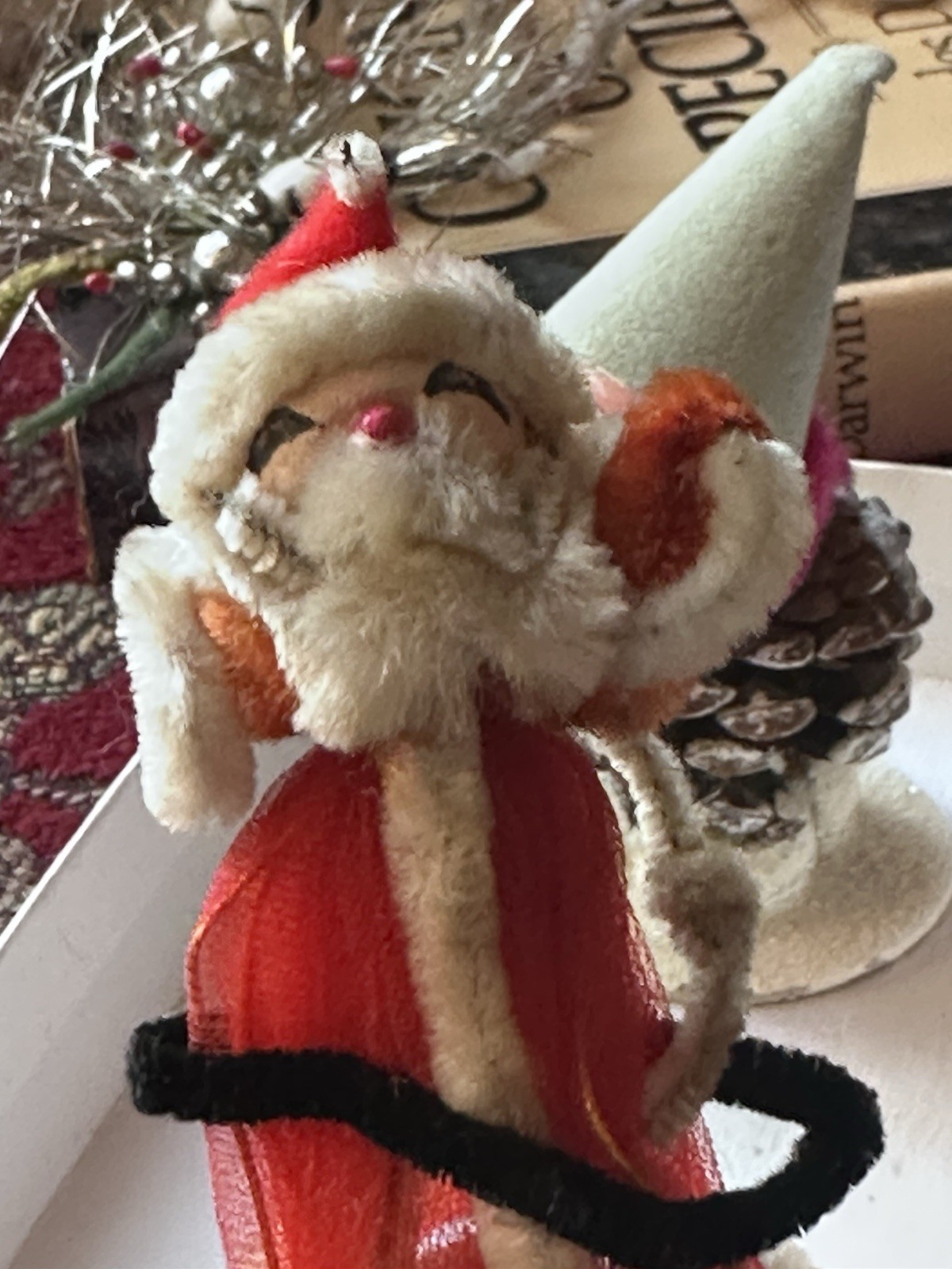 Bundle of rare Santa Claus Elfs Christmas Spun Cotton Heads Chenille Mid Century