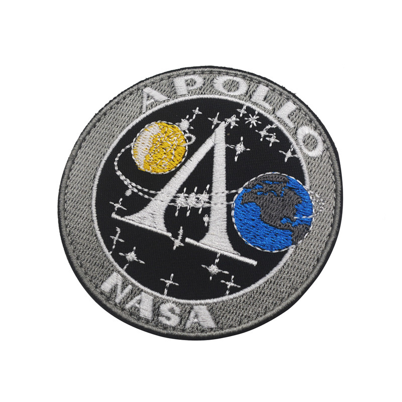 NASA APOLLO Space Program Hook Patch Embroidered Badge Vintage Gray Blue
