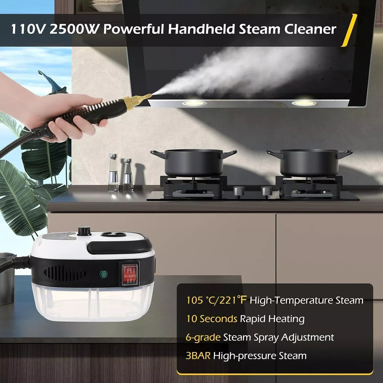 Portable 2500W White Handheld Steam Cleaner - High Temp for Home & Car Detailing