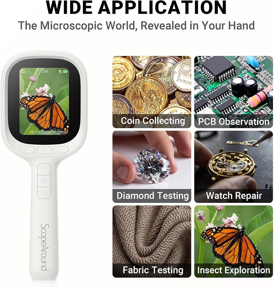 ScopeAround Autofocus Handheld Microscope Magnifier with 2.8" IPS Screen and LED