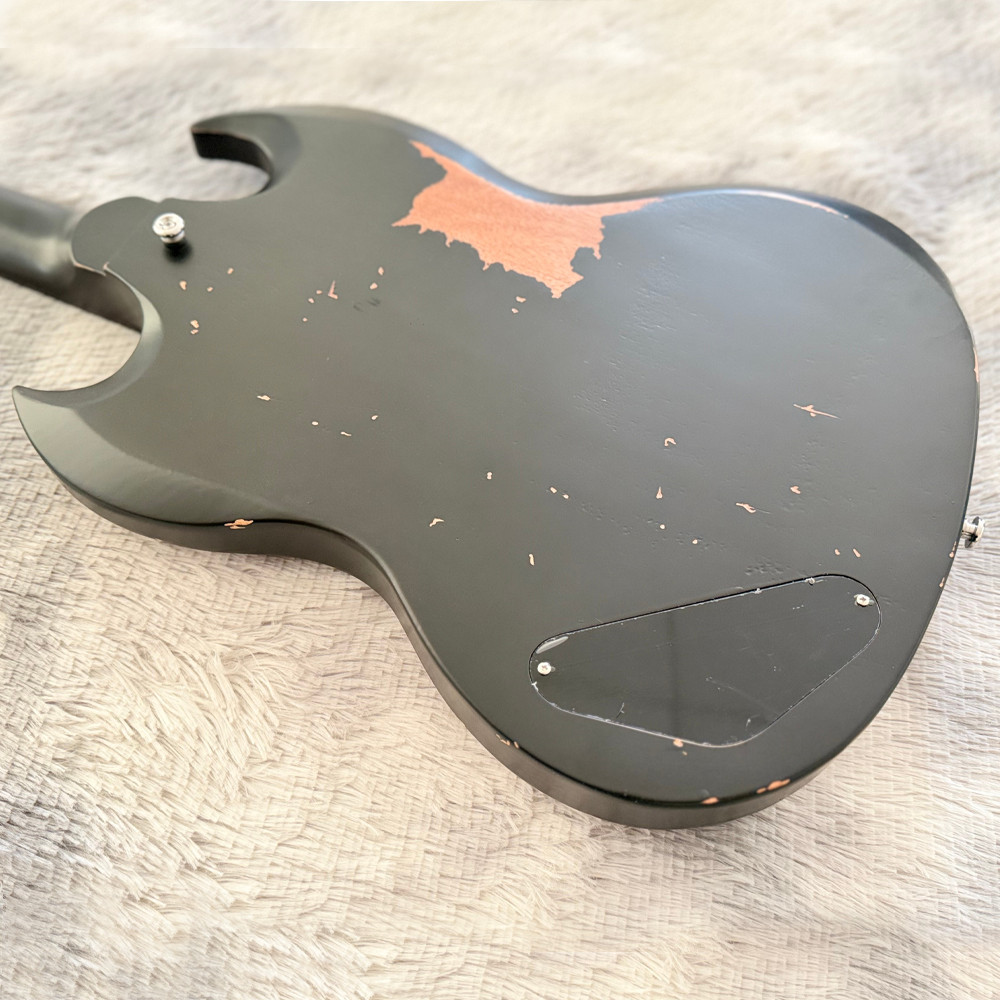 SG Electric Guitar, Matte Black Relic Finish, Single Humbucker Pickup, Aged Hard