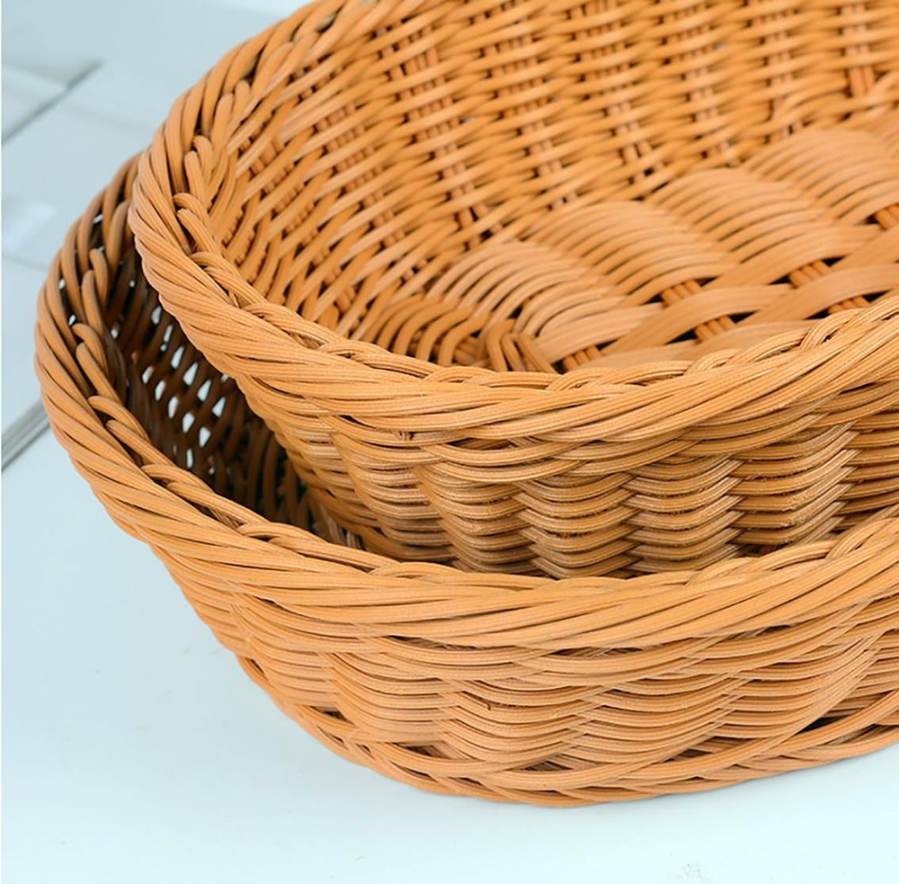 Woven Breads Baskets, Oval Small Fruit Baskets Stackable Plastic Wicker Baske...