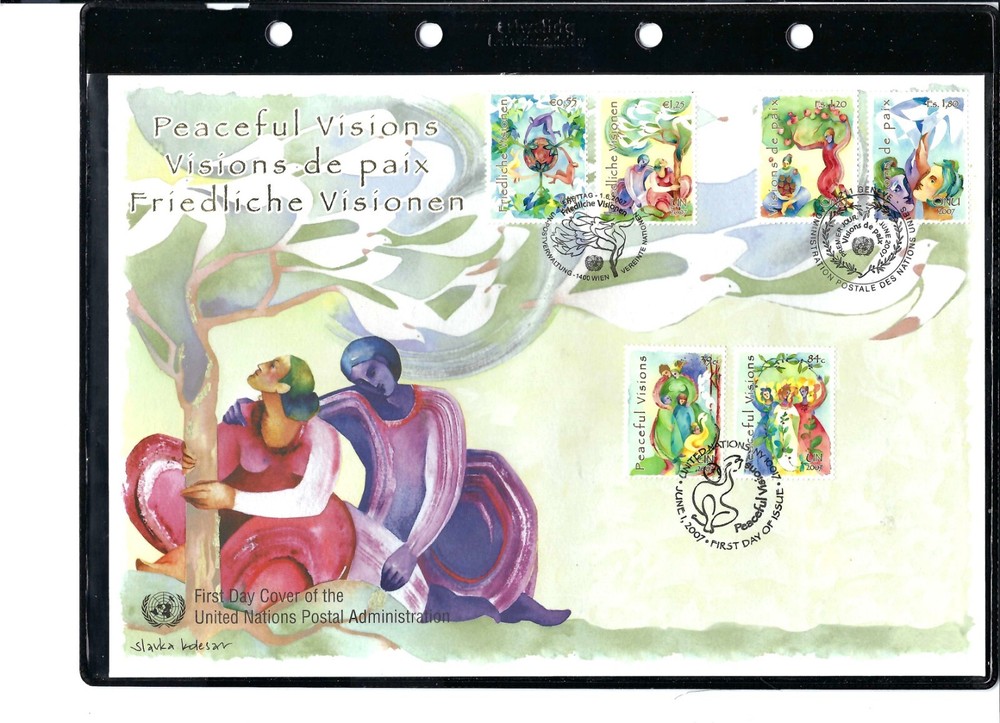 2007 Peaceful Visions - Large FDC - All 3 Offices - UNPA Cachet