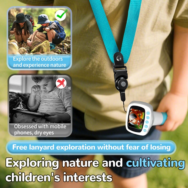 Pocket Microscope Gift for Kids 2.0" Screen, High-Definition Digital Microscope