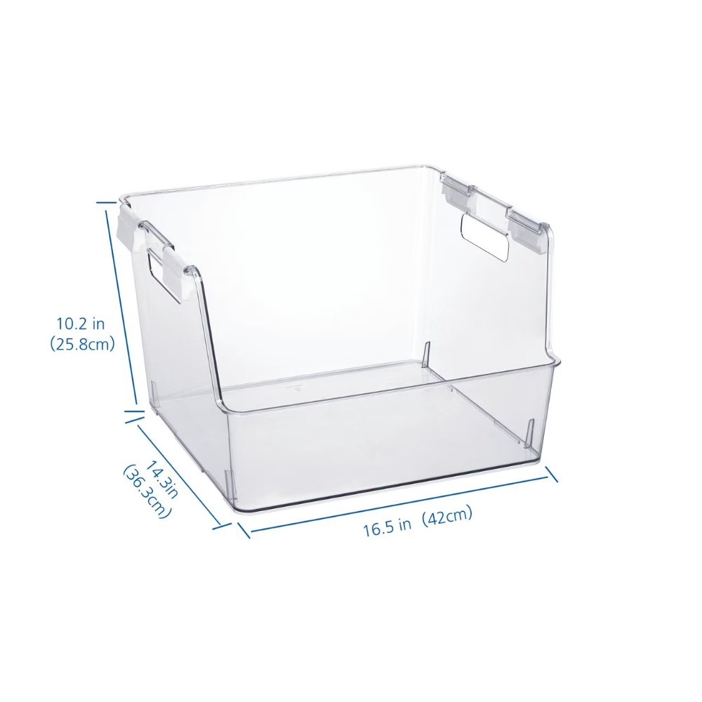 Large Clear Plastic Stackable Bin for Closet with White Latches