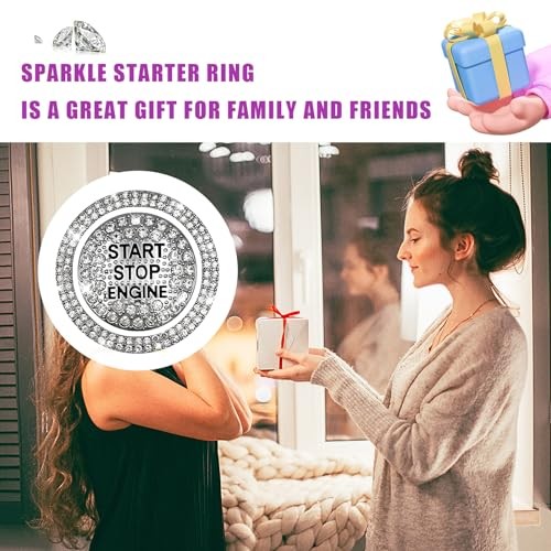 Bling Car Push Start Button Sticker, Sparkling Rhinestones Fully Protect White