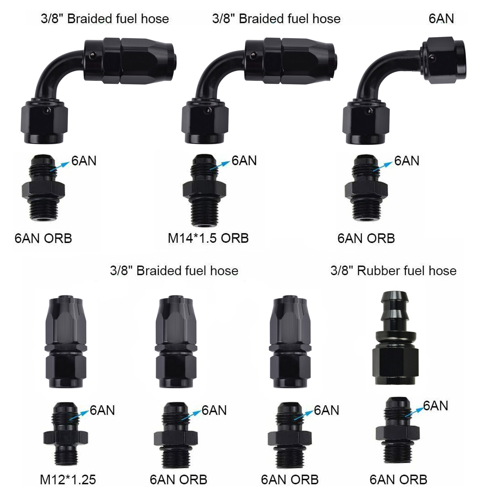 Universal 0-100 Psi 6AN Adjustable Fuel Pressure Regulator Kit W/ Gauge Black