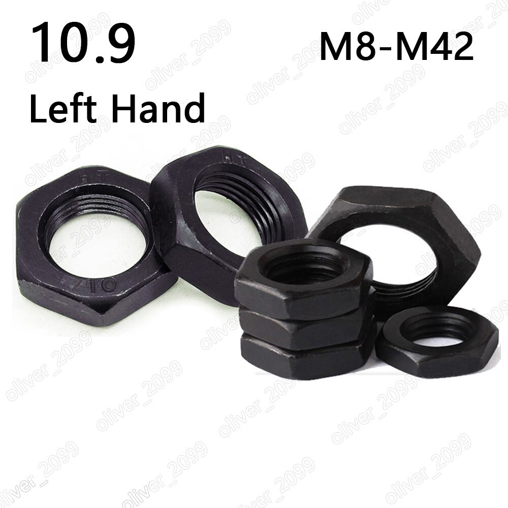 Black 10.9 Steel Left Hand Thread Thin Hex Nuts M8-M42