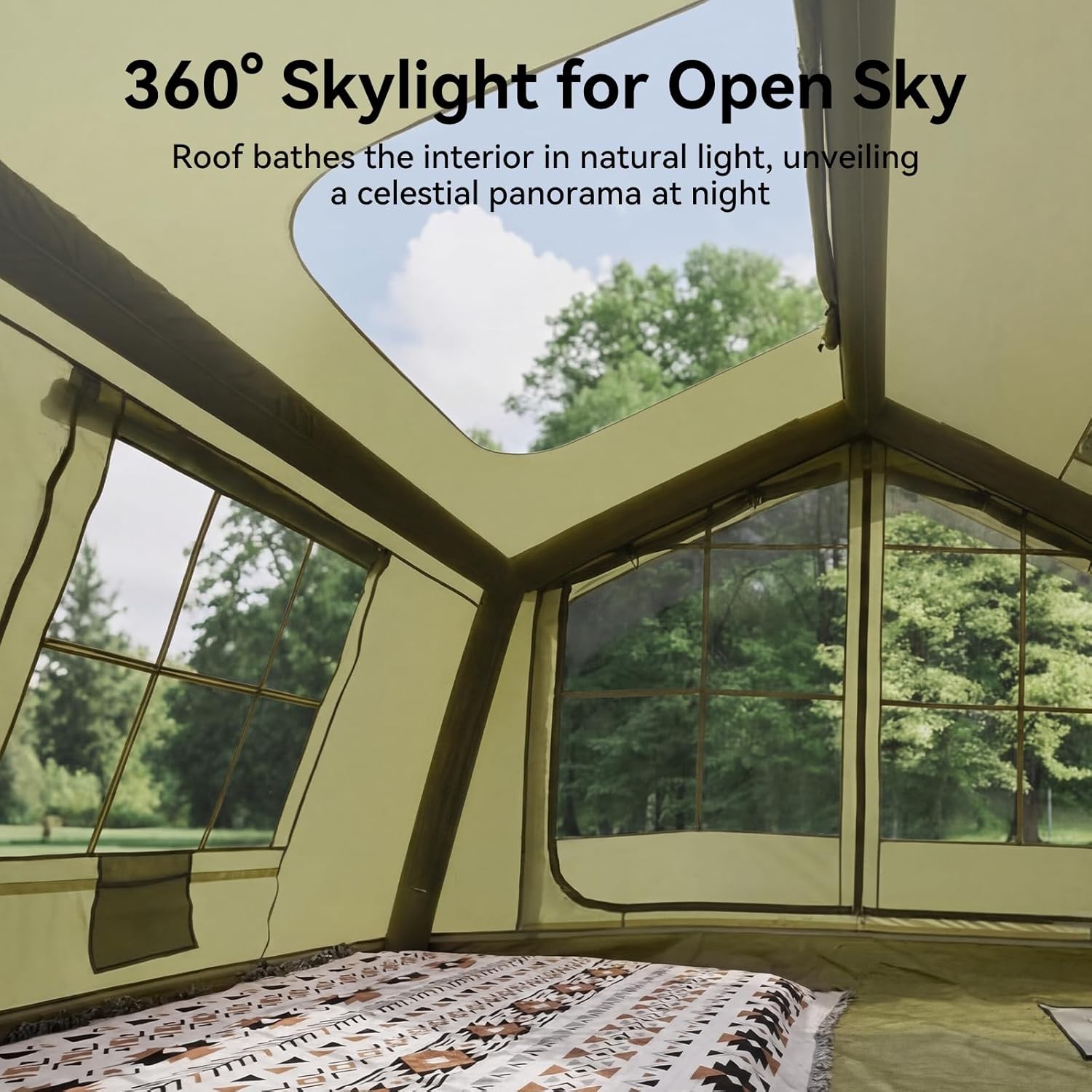 NAIZEA Inflatable Tent with Skylight Blow Up Tents w/Pump Stove Jack 6 Person