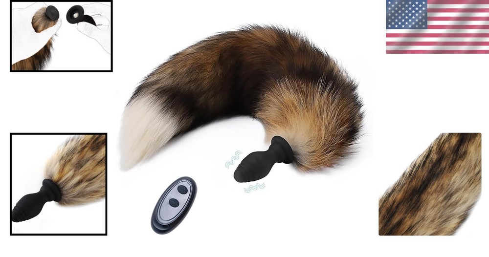 Medium Silicone Anal Plug with Fox Tail Design and Multiple Vibration Settings