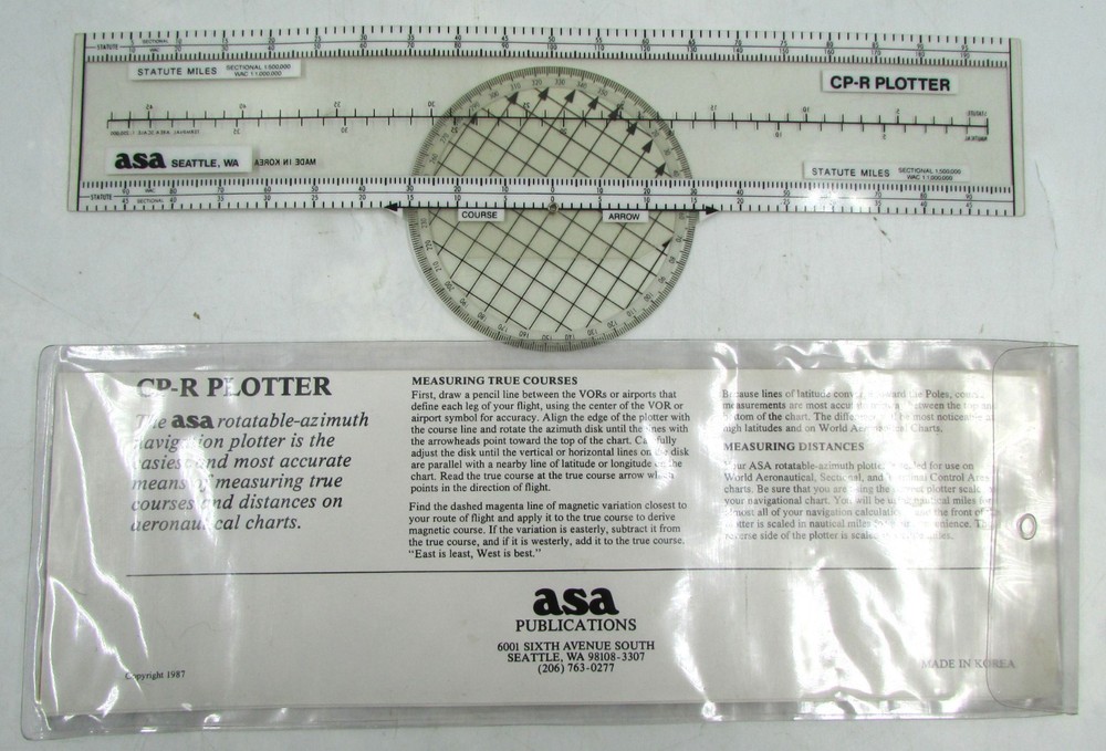 ASA E6-B Flight Computer, ASA CP-R Plotter, Charts