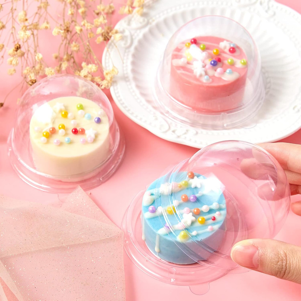 100Pcs Clear Plastic Mini Cake Boxes with Dome Lids Mini