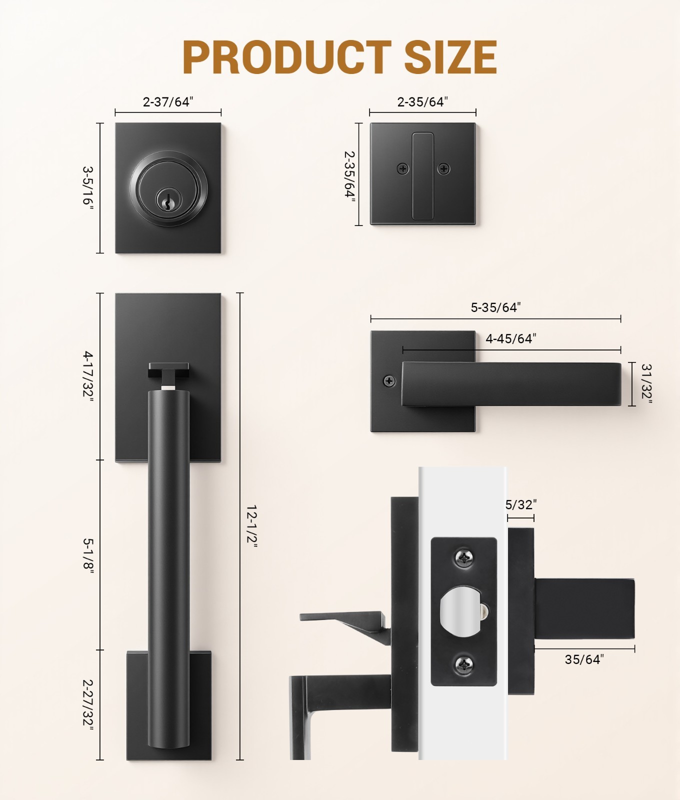 Exterior Door Handle with Deadbolt, Matte Black Front Door Lock Set, Reversible