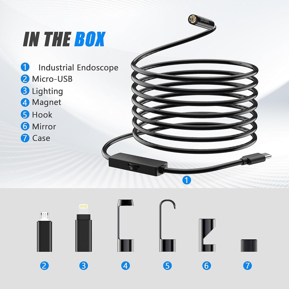 1920P Snake Inspection Borescope, Type C Endoscope, Scope Camera with 8 LED L...