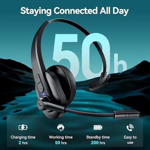 Bluetooth Headset with USB Dongle for Computer, Single-Ear Wireless Black