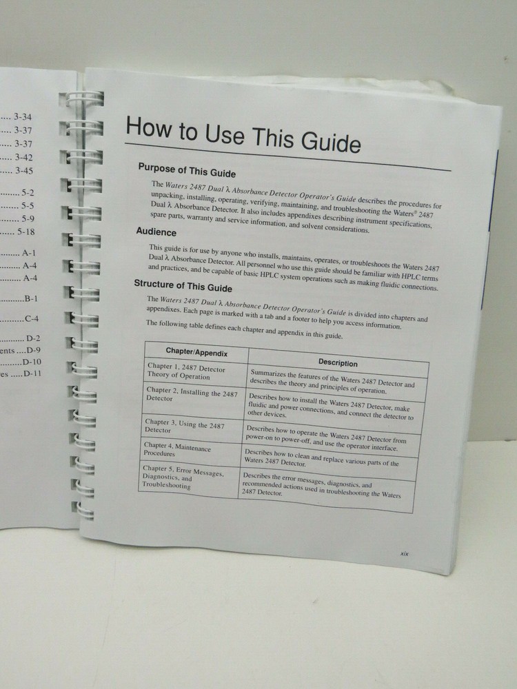 Waters 2487 Dual Lambda Absornance Detector Operator's Guide Paper Manual