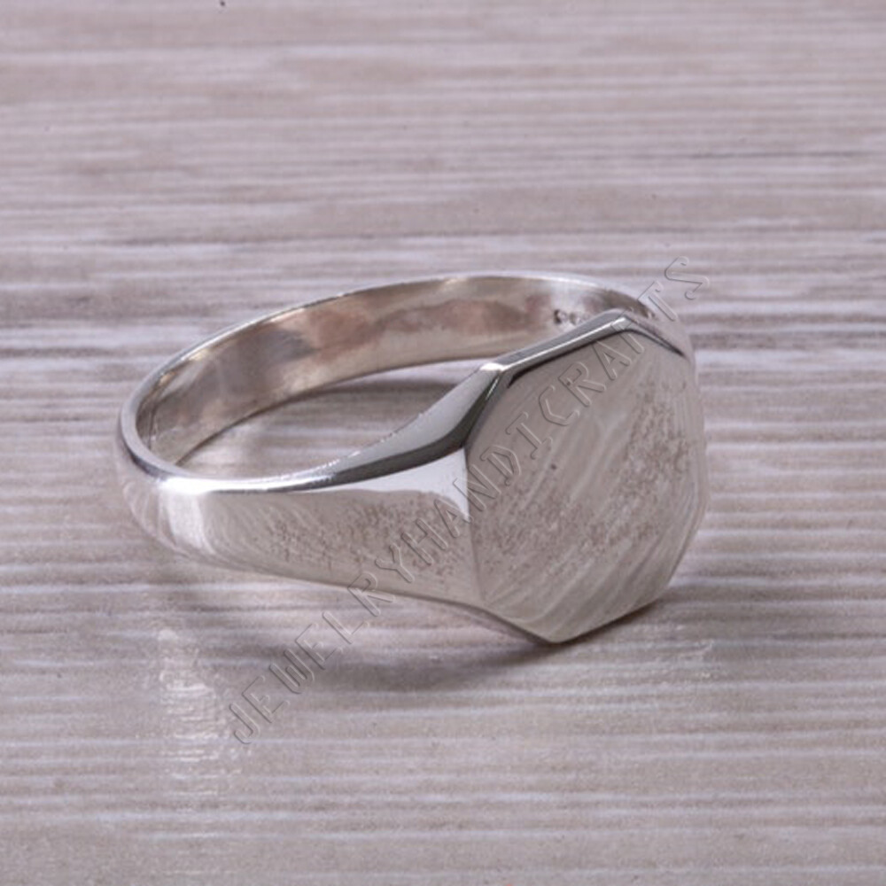 Octagon Signet Ring, Plain Solid 925 Sterling Silver Personalized Gift Ring