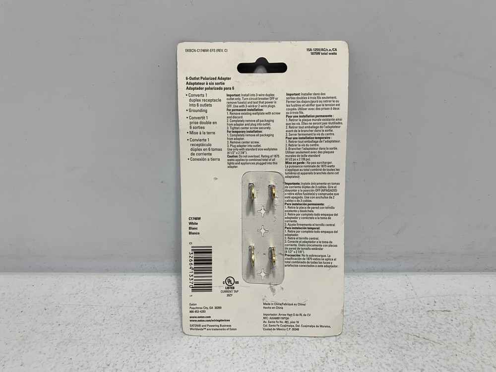 Eaton C1746 6-Outlet Polarized Adapter White