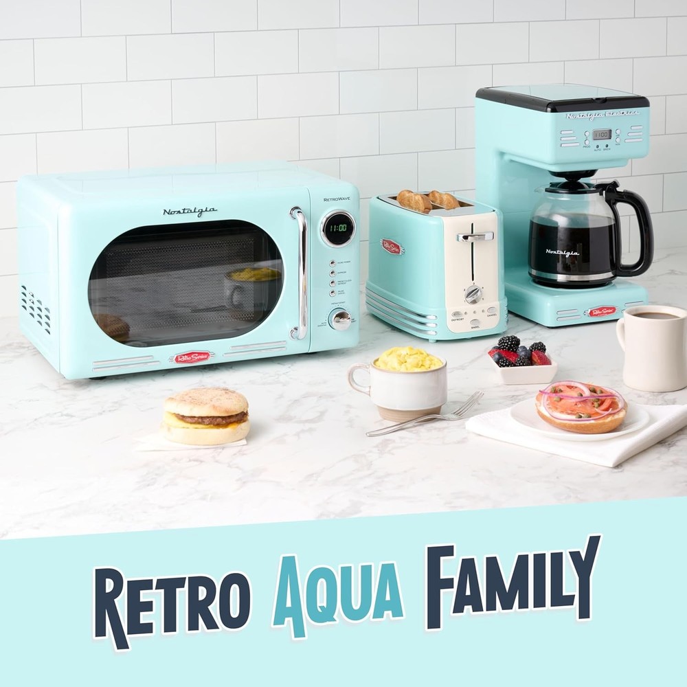 Retro-style 12-cup programmable coffee machine with LED display,light blue color