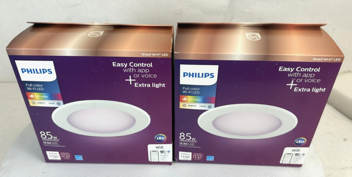 Lot of 2- Philips Smart Wi-Fi 85W 6” Recessed Downlight -WiZ Connected- FREE S/H