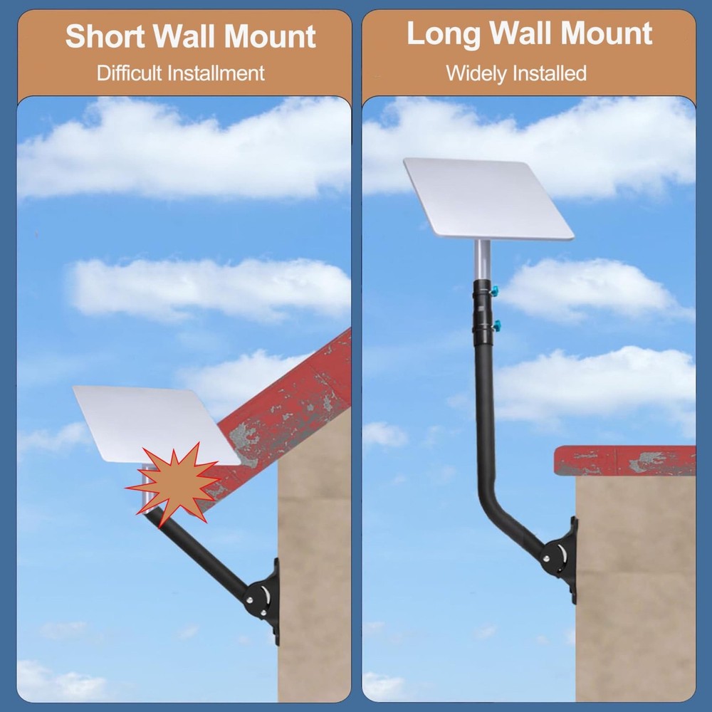 Adjustable Starlink Roof Mount Kit Pole Long Wall Mount Compatible V2 Hardware