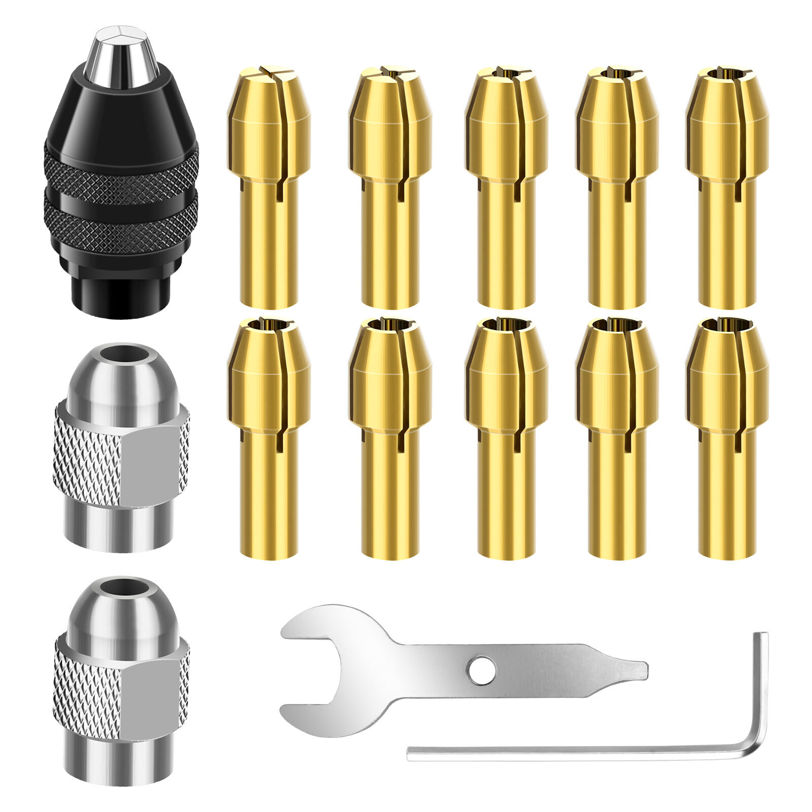 15PCS Drill Chuck Collet Set 0.8-3.2mm Shank Replacement for Dremel Rotary Tool