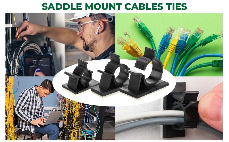 Black Self-Adhesive Adjustable Cable Clips - 50 Pack - Secure Wire Holders