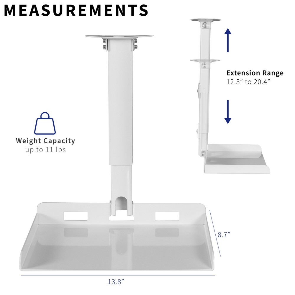 VIVO White Universal Ceiling Extending Projector Tray, Height Adjustable