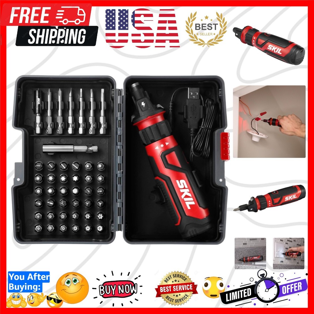4V Cordless Screwdriver: Circuit Sensor Safety, 45 Bits & USB Charging Included