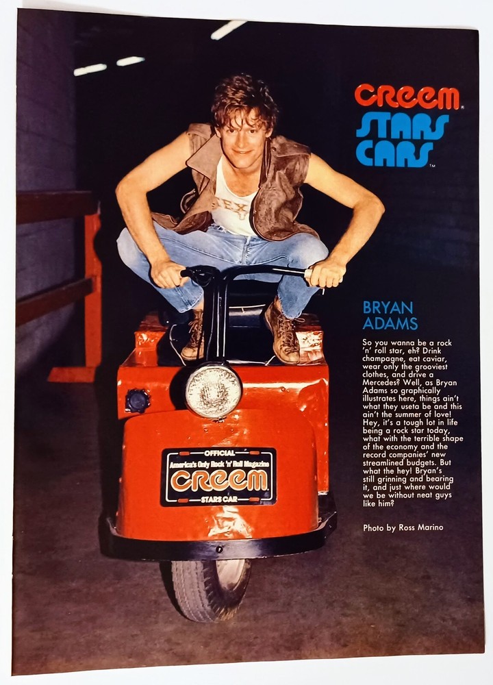 BRYAN ADAMS~ORIG 1983 POSTER~VINTAGE FULL PAGE CREEM MAGAZINE STARS CARS PINUP