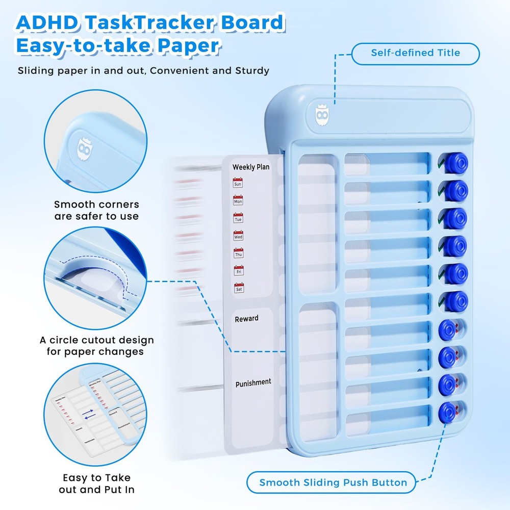 Chore Chart for Kids, Magnetic Board ADHD Tools Blue
