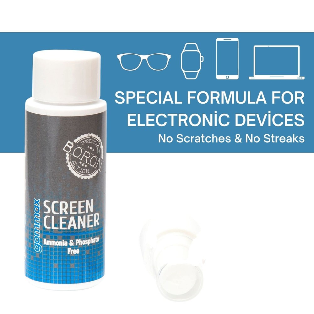 Screen Cleaner Spray Bottle with Clear, light-colored microfiber cloth