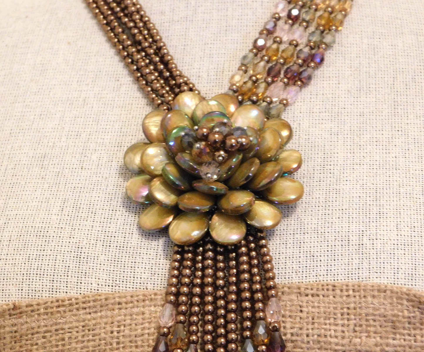 Vintage JOAN RIVERS AB Golden Bronze Starlet Floral Bead Statement Necklace