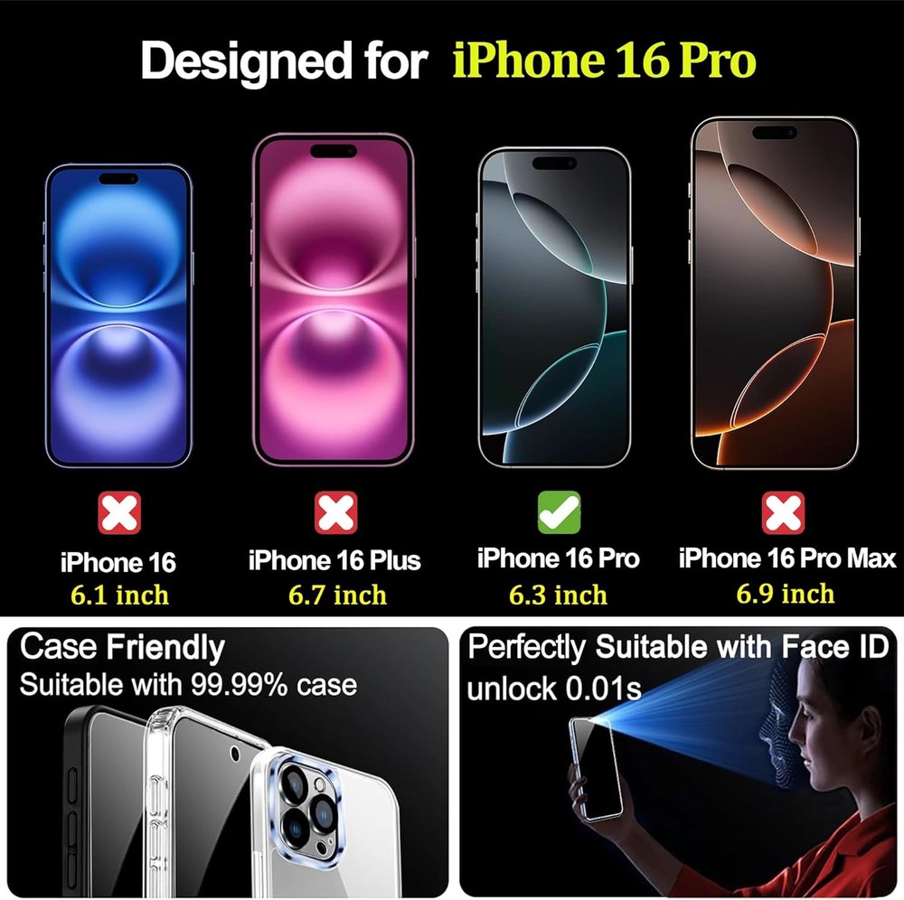 2 Pack for iPhone 16 Pro Privacy Screen Protector 25° For iphone 16 Red