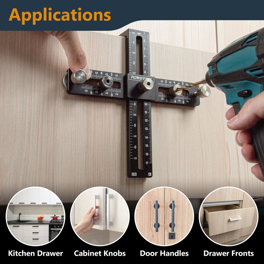 POWERTEC 72186 Cabinet Hardware Jig for Knobs, Handles & Pulls, 1PK