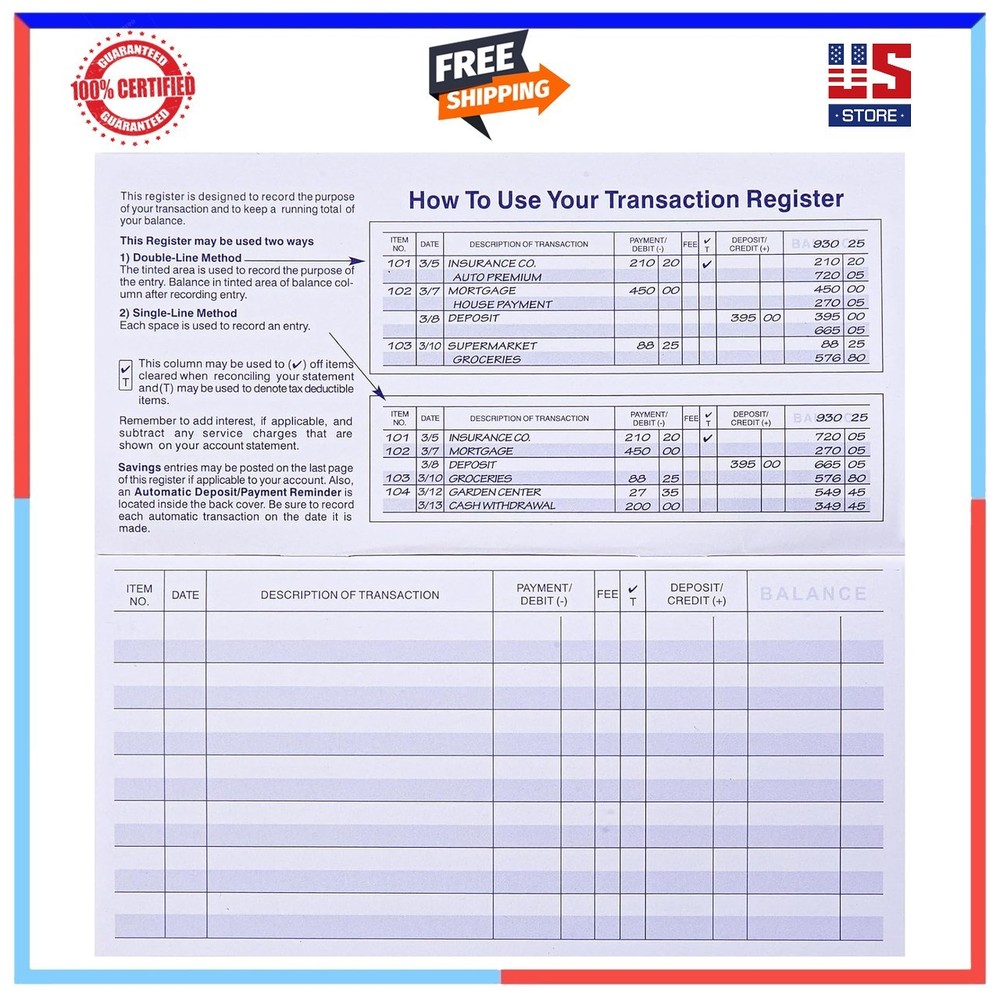 24 Pack Personal Checkbook Registers with Easy-Read Layout