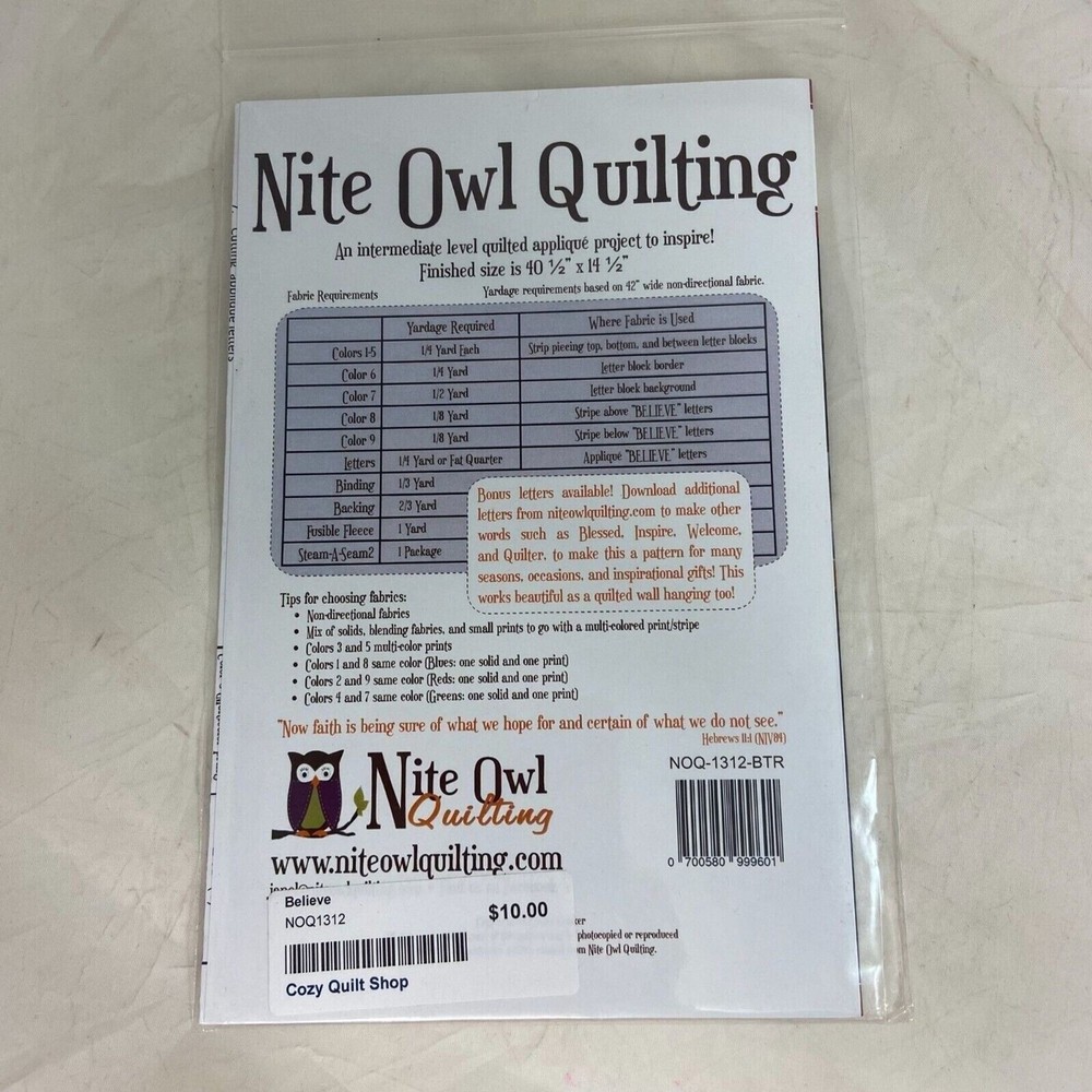 #7486 Nite Owl Quilting Pattern