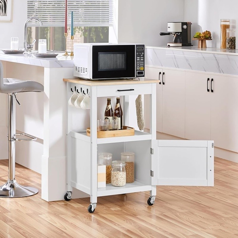 Movable Kitchen Cart W/ Lockable Wheels Storage Hooks Compact Elegant Design New