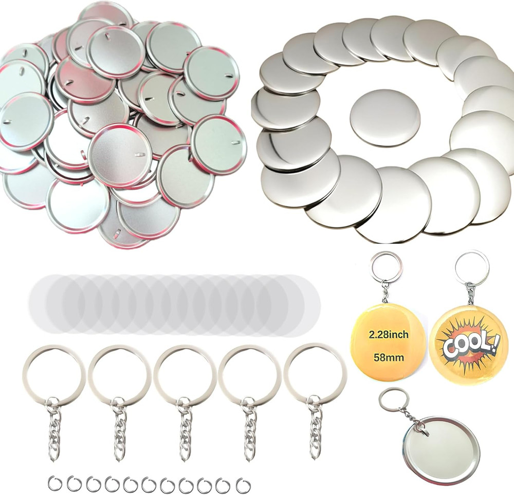 Button Maker Keychain Supplies, 50Sets 2.28Inch/58Mm Keychain Button Making Kit