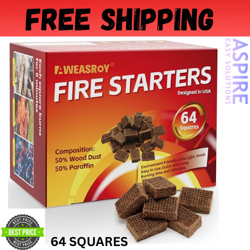 Fire Starter Squares 64, Odorless Fire Starters for Fireplace, Camping